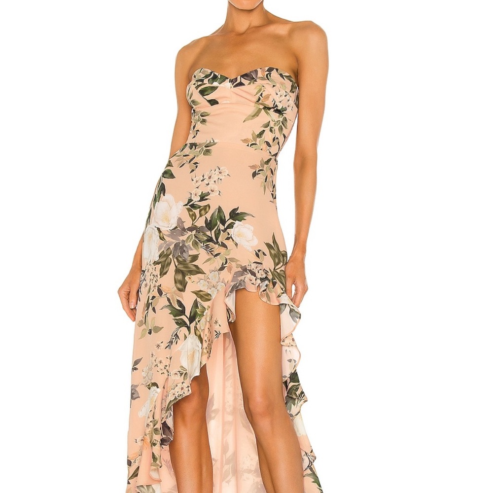 Amanda Uprichard Strapless Floral Dress - Peach and Green